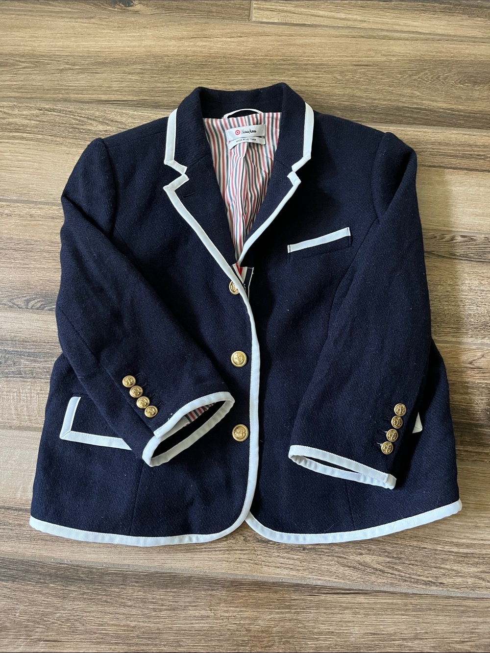 Neiman Marcus Target Navy Blazer with Red and White Striped Lining